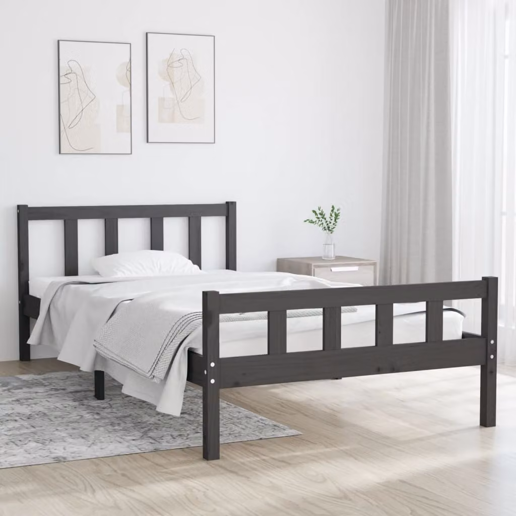 The Living Store Letto in legno massiccio grigio 100x200 cm