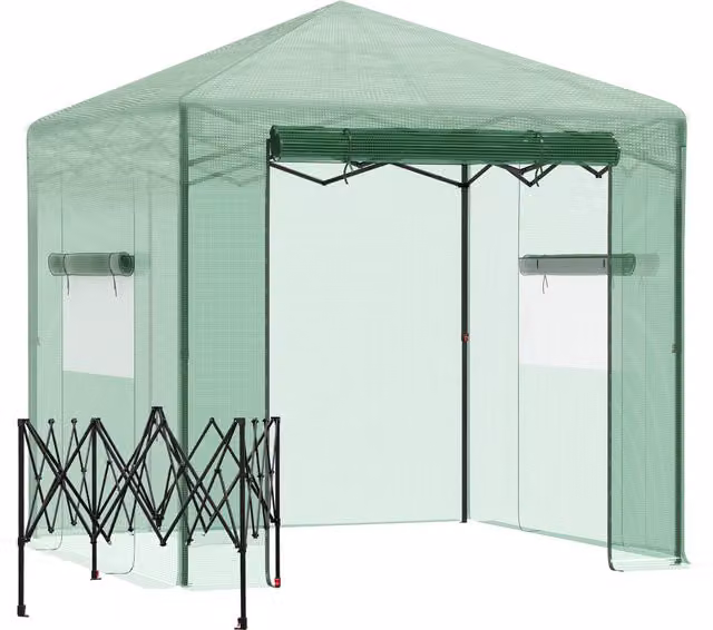 Outsunny Serra Tunnel per Pomodori in Acciaio e PE Verde scuro L: 238 cm, P: 178 cm, H: 240 cm – 1