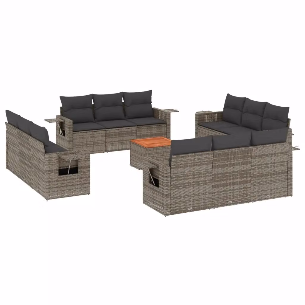 Set di Divani da Giardino vidaXL in Polyrattan Grigio con Cuscini, Tavolino e Elementi Angolari a Forma di U – 2