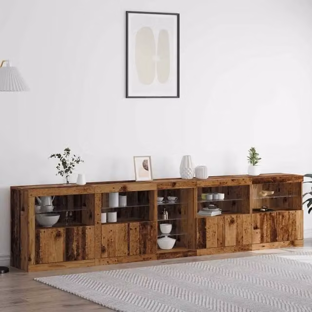 Madia moderna vidaXL in legno marrone con illuminazione LED integrata L: 283 cm, P: 37 cm, H: 67 cm – 1