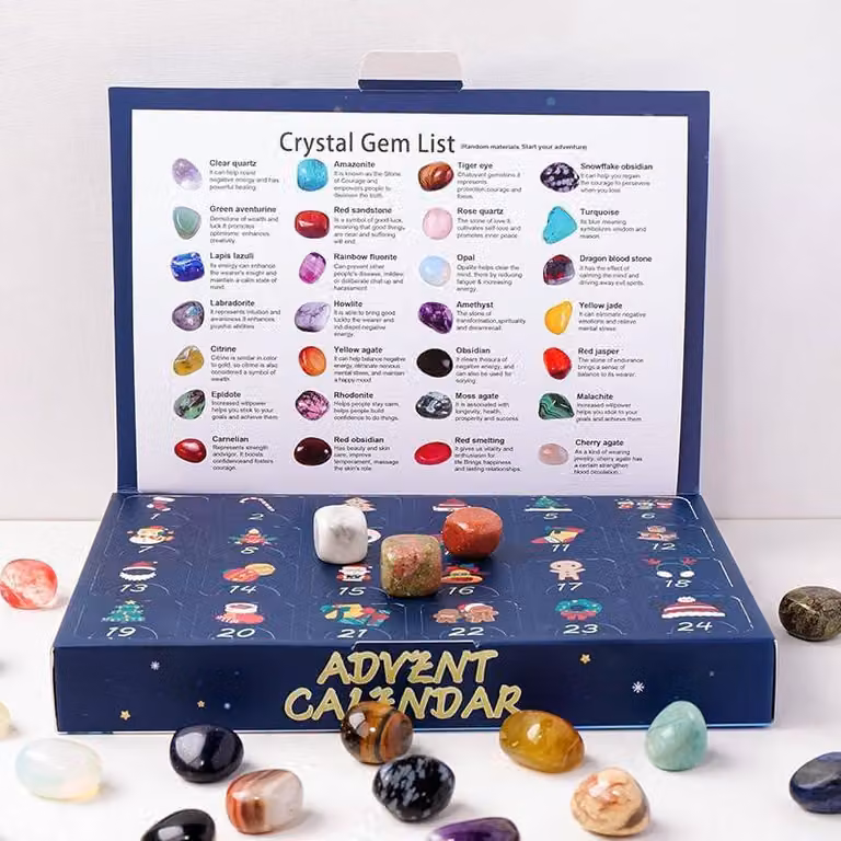 Calendario dell'Avvento per Natale - 24 giorni - Naturale - Cristalli - Campioni minerali - Scatola sorpresa - Geologia