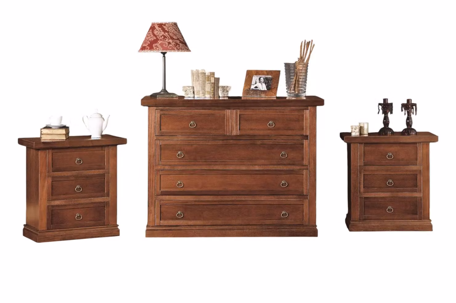 Cassettiera in stile arte povera con 5 cassetti Mobili 2G in legno color noce L: 120 cm, P: 50 cm, H: 85 cm – 3