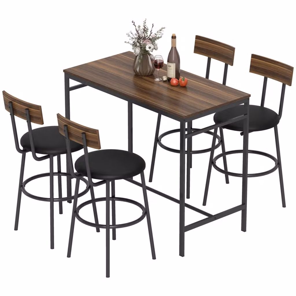 Set da pranzo Minimal composto da tavolo rettangolare allungabile e 4 sedie in legno e metallo, colore marrone e nero – 2