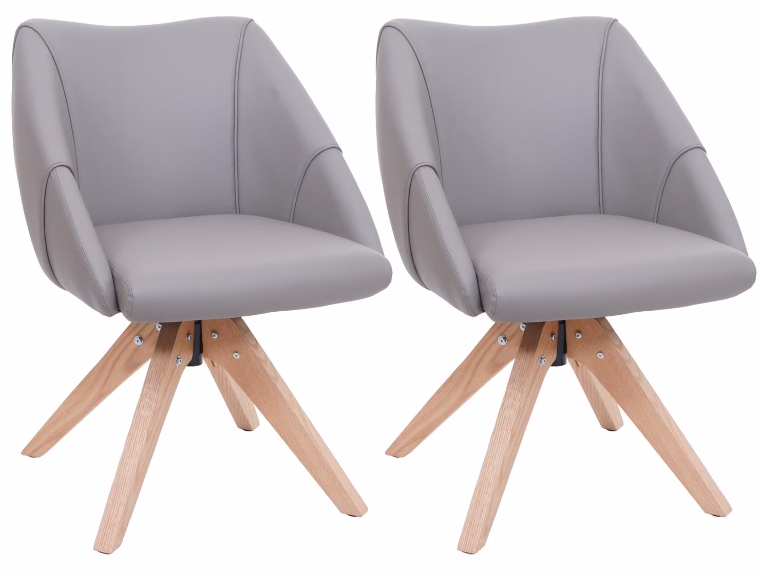 Set da 2 sedie da pranzo MCW-Q52, sedia da cucina girevole, sedia imbottita, sedia da tavolo da pranzo, girevole, in legno e Pelle finta ~ grigio chiaro