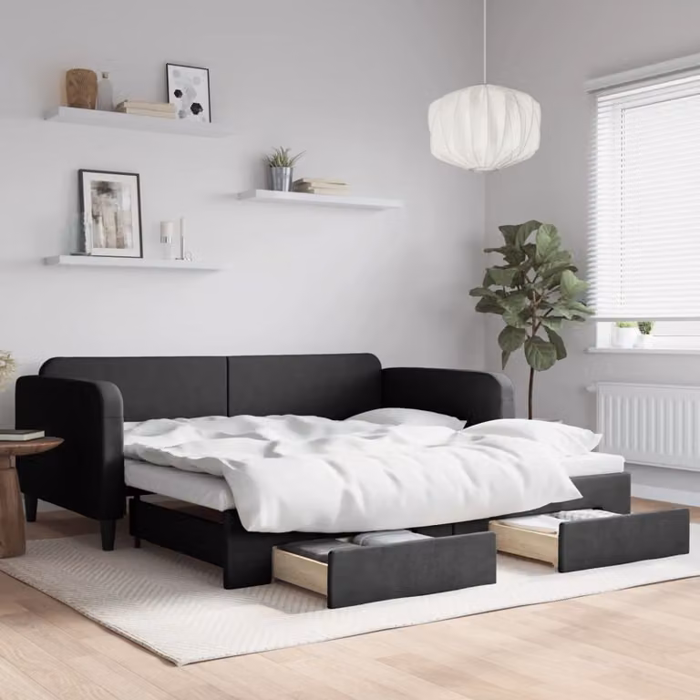 Maison Exclusive - Divano letto estraibile con cassetti, nero, 100x200 cm, tessuto