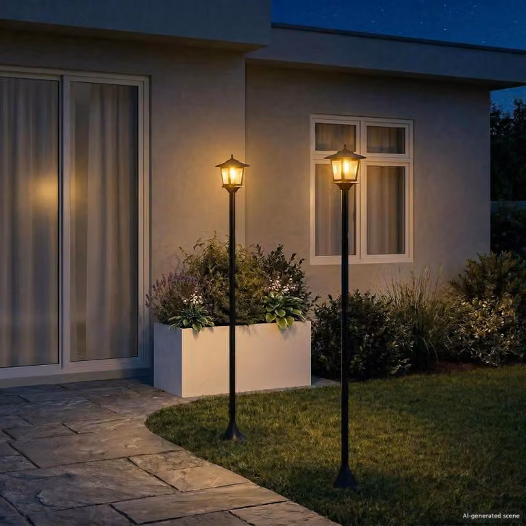 Set di 2 lampioni da giardino a colonna vidaXL con LED, colore nero, H x L x P: 156 x 16 x 16 cm