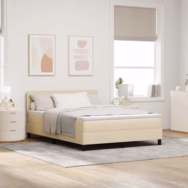 Letto a molle con strisce LED Crema 140 x 190 cm Tessuto 3342133