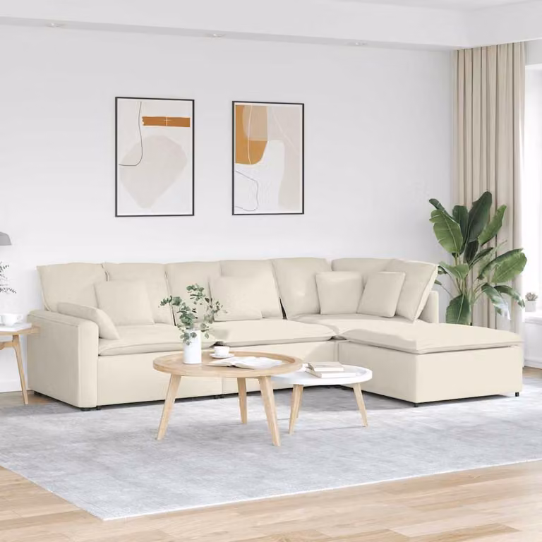 vidaXL Divano ad L reversibile in velluto beige con poggiapiedi e cuscini