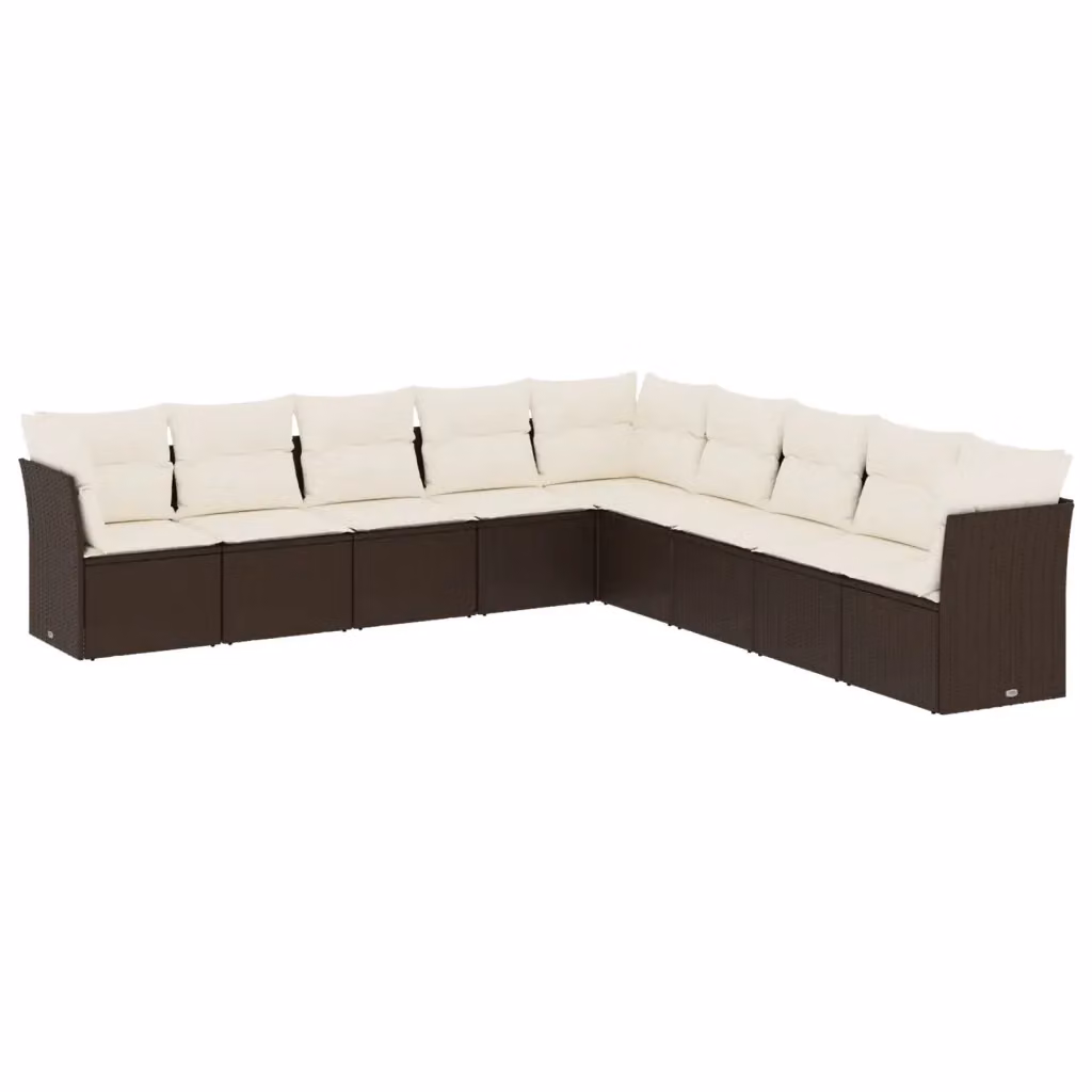 Set di divani da giardino a L vidaXL in polyrattan marrone con cuscini bianchi e coperture rimovibili – 2