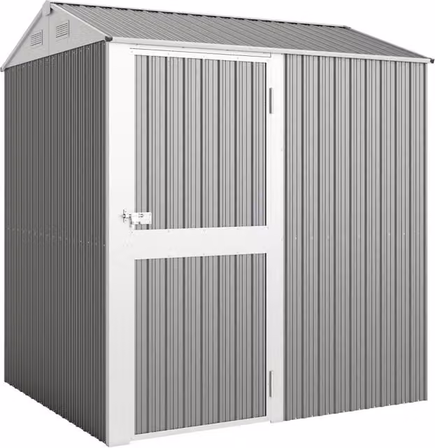 Casetta Box da Giardino 209x177x236 cm Superficie da 3,51m² con Prese d'Aria e Porta Bloccabile in Acciaio Argento