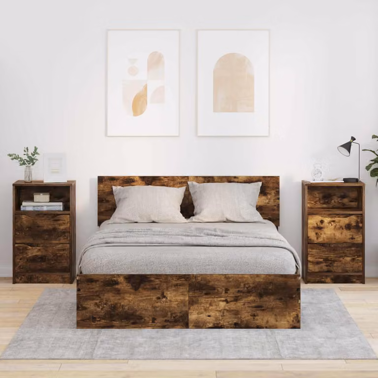 Set di 2 comodini vidaXL in legno ingegnerizzato Rovere Fumo L 40 cm, P 30 cm, H 67 cm