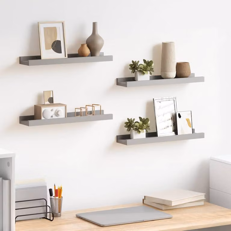 vidaXL Set di 2 Mensole da Parete Grigie in MDF Minimaliste L 40 x P 9 x H 3 cm