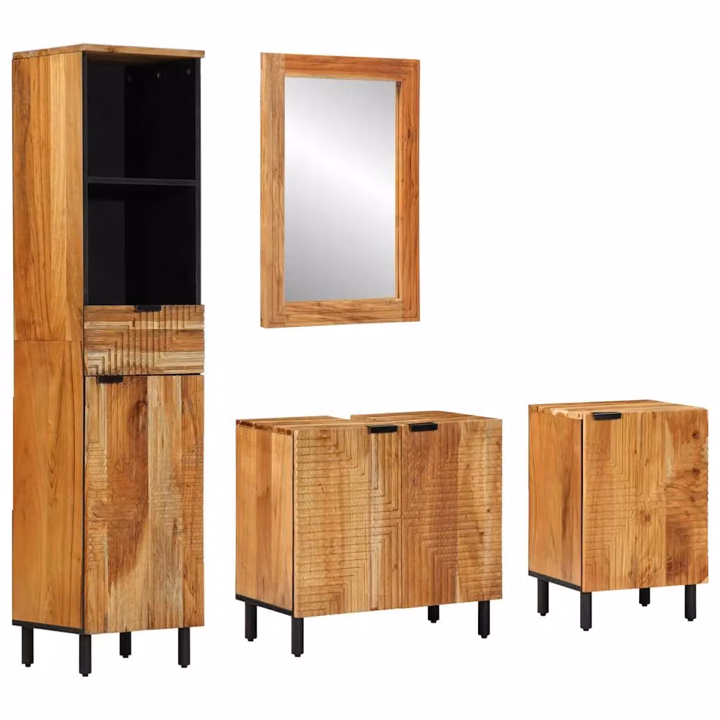 Set di 4 mobili da bagno vidaXL in legno di acacia marrone, comprensivo di mobile sottolavabo e colonne, L/P/H: 38 x 33 x 160 cm