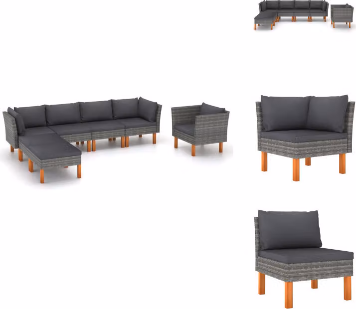 vidaXL set da salotto da giardino 7 pezzi in poly rattan e legno di eucalipto grigio - Set di mobili da giardino