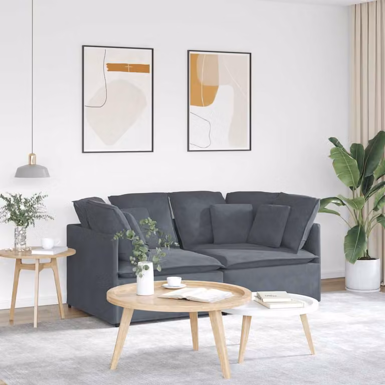 vidaXL Divano Modulare Moderno in Velluto Grigio con Cuscini e Struttura in Metallo e Legno
