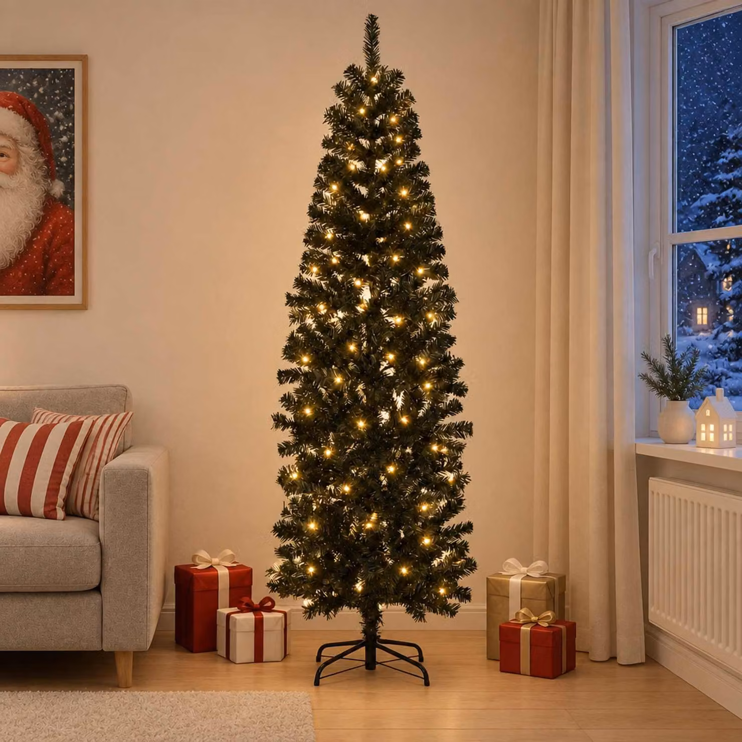 vidaXL Albero di Natale Artificiale Sottile 210 cm 300 LED