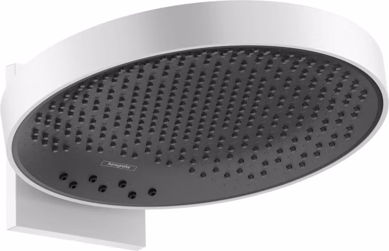 Doccia a soffitto 360 mm, 3 getti, tecnologia PowderRain, finitura bianco opaco, con attacco a parete