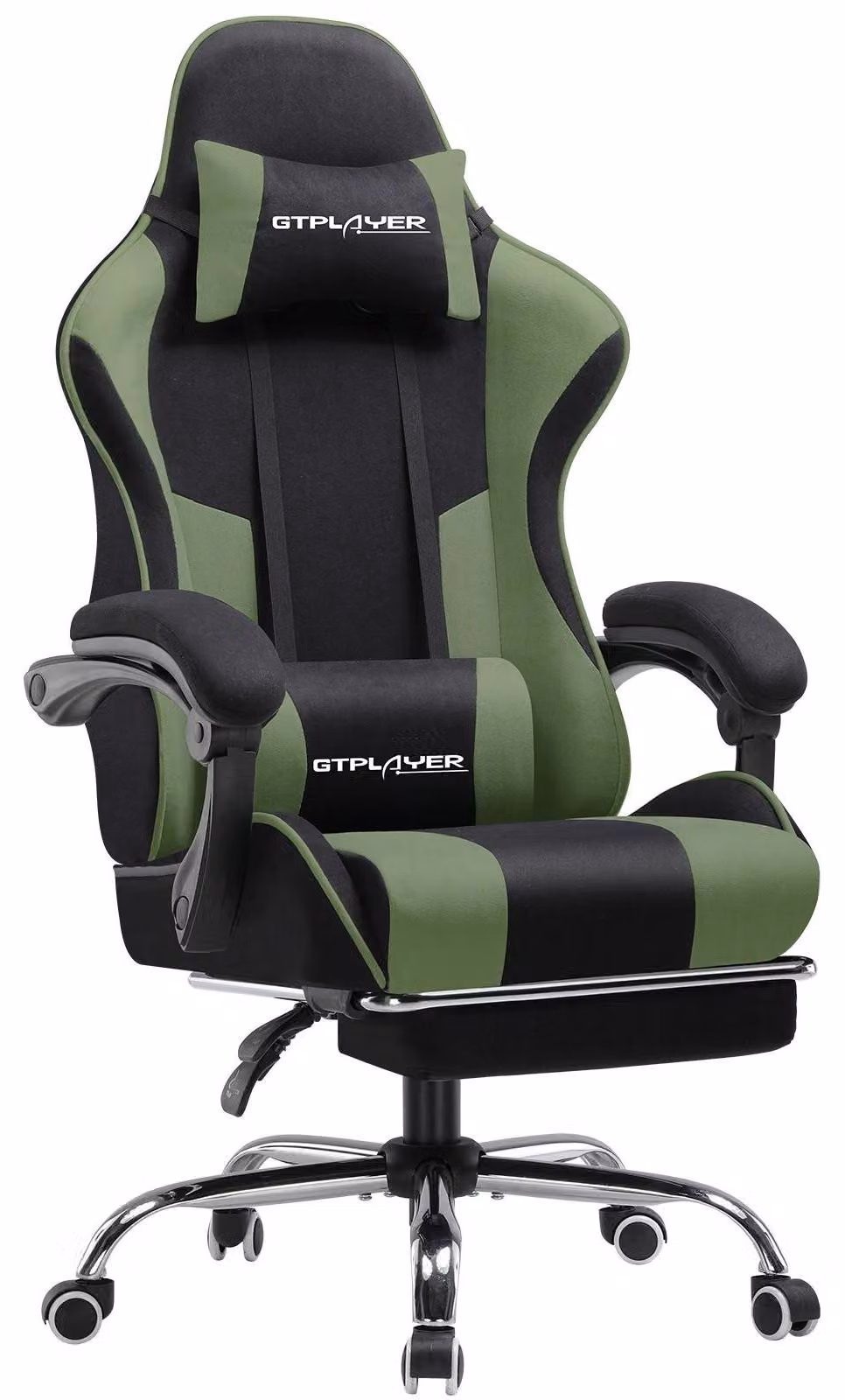 Sedia da gaming - Sedia da ufficio ergonomica - Cuscino lombare con funzione massaggio - Poggiapiedi ribaltabile - Regolabile in altezza - Portata fino a 150 kg - Rivestimento in tessuto verde