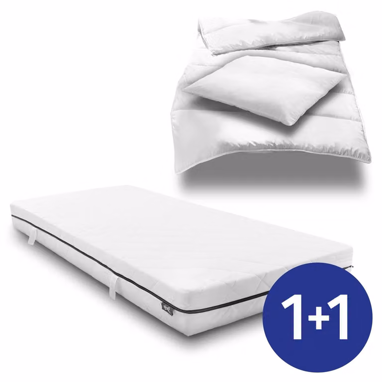 Materasso a molle insacchettate Sleezzz Superior 90 x 200 cm, altezza 18 cm, grado di rigidità H3 + set da letto in microfibra CloudComfort Basic 135 x 200 cm + 80 x 80 cm