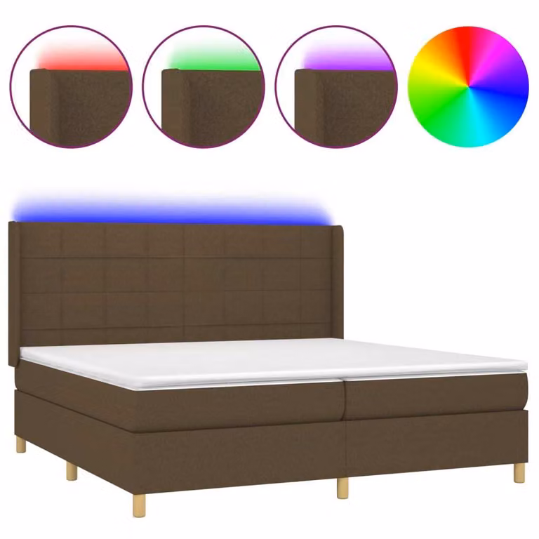 Letto a Molle Materasso e LED Marronescuro 200x200cm in Tessuto