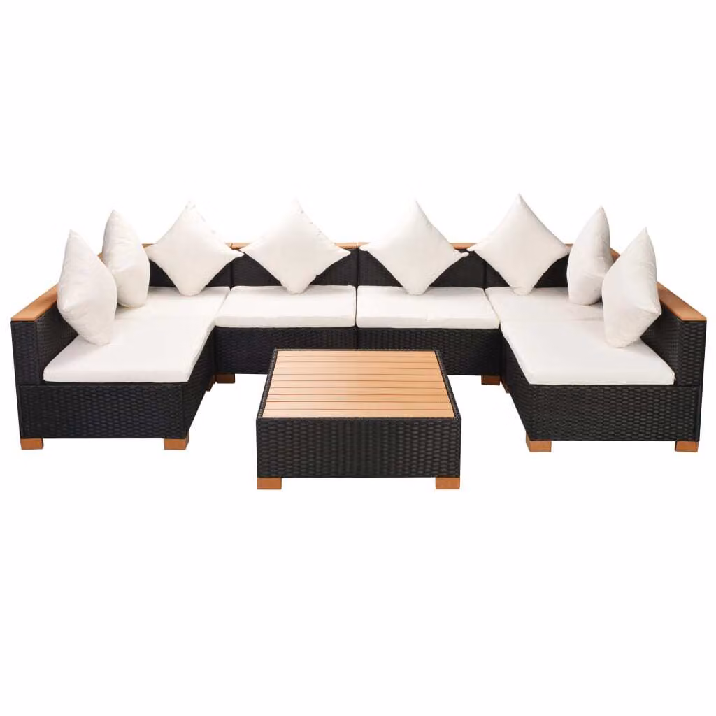 vidaXL set da salotto da giardino 7 pezzi con cuscini in poly rattan nero