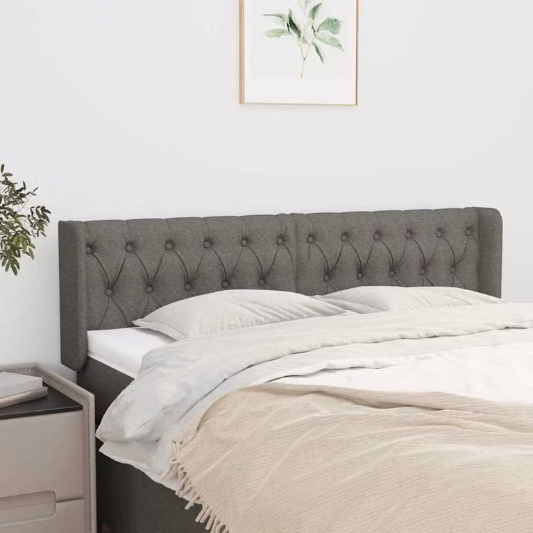 Testiera ad orecchio vidaXL in tessuto grigio scuro con struttura in legno e pannello imbottito L: 147 cm, P: 16 cm, H: 78-88 cm