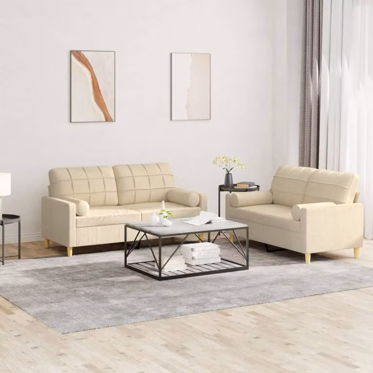 Set di 2 divani vidaXL in tessuto beige con cuscini per soggiorno in stile moderno