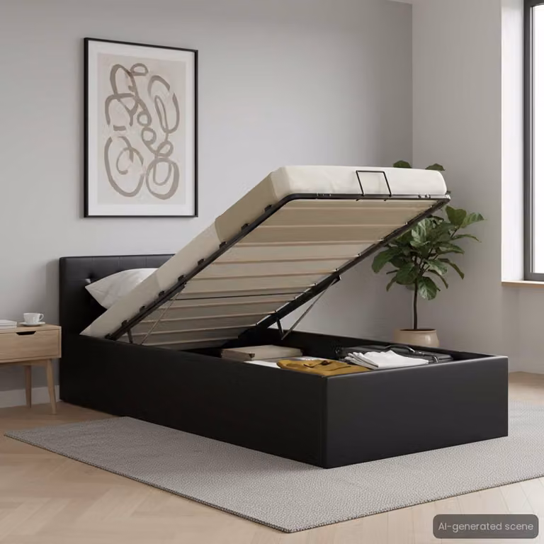vidaXL Giroletto con Contenitore Idraulico in Similpelle Nero 90x200 cm