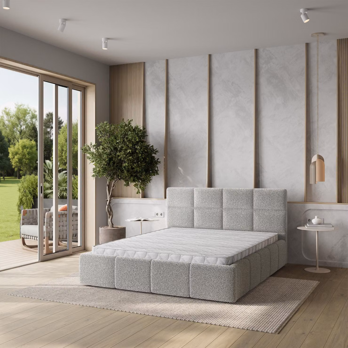 Letto imbottito Masseno COMO Q 200x200 cm, letto imbottito con cassetti - Grigio chiaro, QUELLE 83