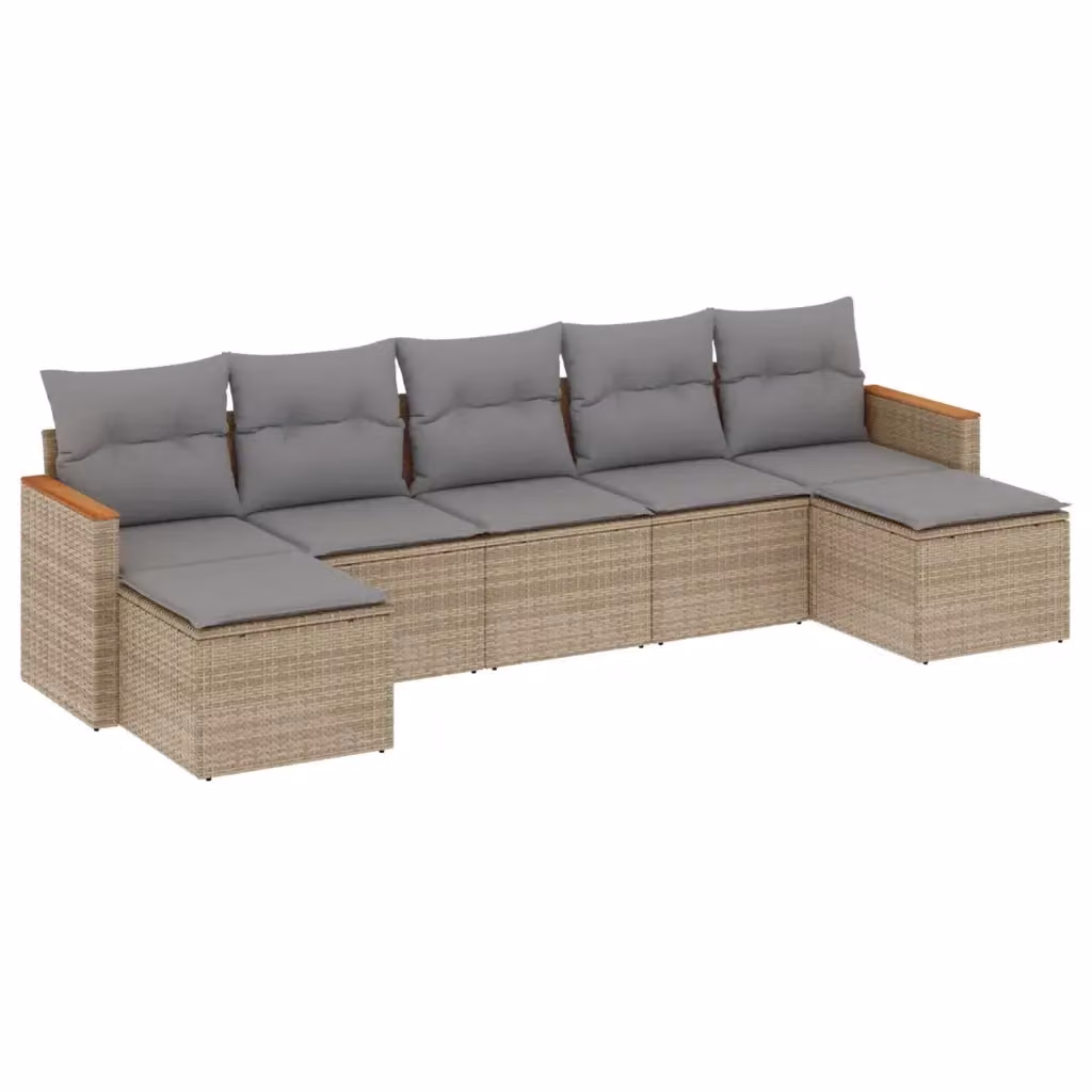 vidaXL Set Divano da Giardino 7 pz Moderno in Polyrattan con Cuscini Beige e Grigio e Struttura in Acciaio Verniciato a Polvere – 2