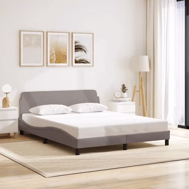 Letto moderno vidaXL in tessuto beige e grigio con struttura in legno e metallo L/P/H: 218 x 160 x 74,5 cm – 1