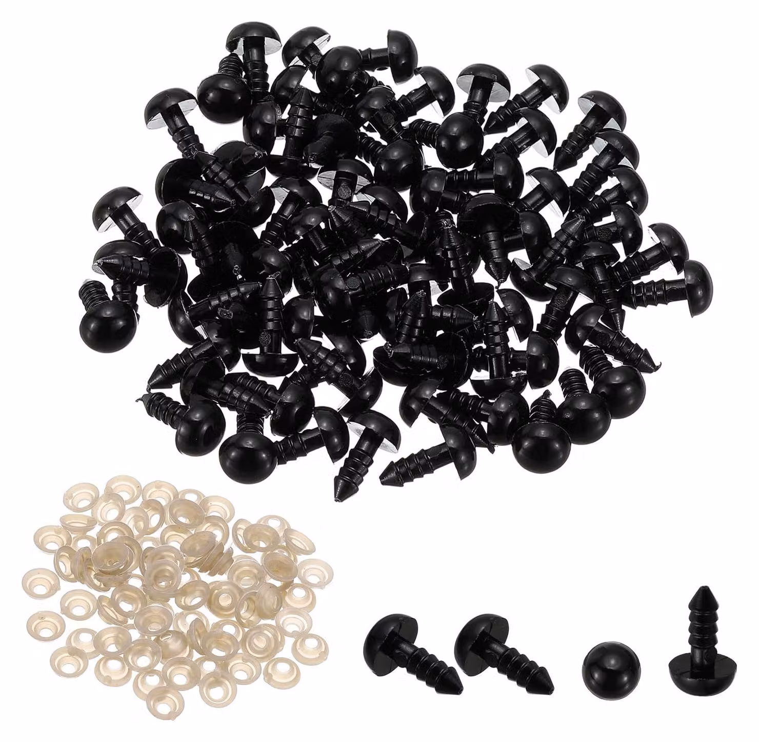 Occhi di sicurezza, 8 mm, 200 pezzi, plastica, neri
