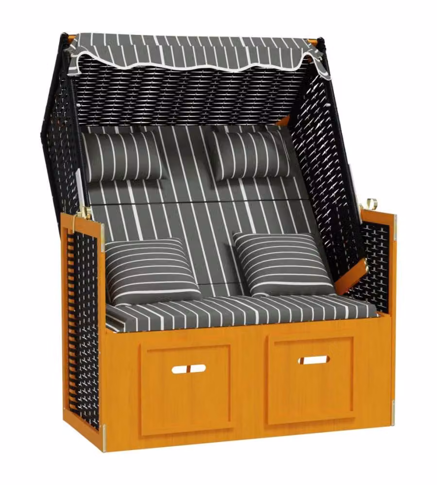 vidaXL Strandkorb in Polyrattan e Legno di Abete con Cuscini a Righe Nero e Antracite – 2