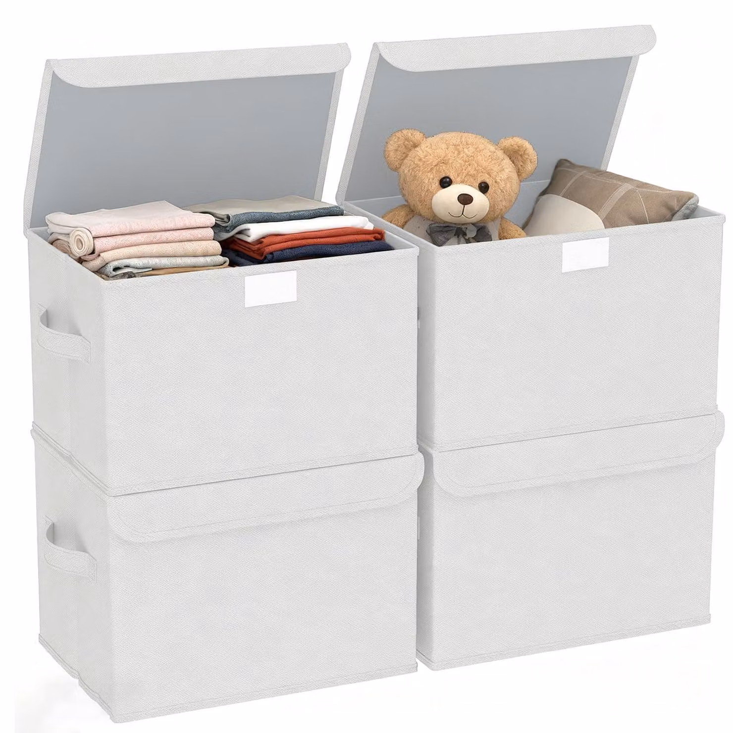 Set di 4 contenitori pieghevoli con coperchio, dimensioni 38 x 25 x 25 cm