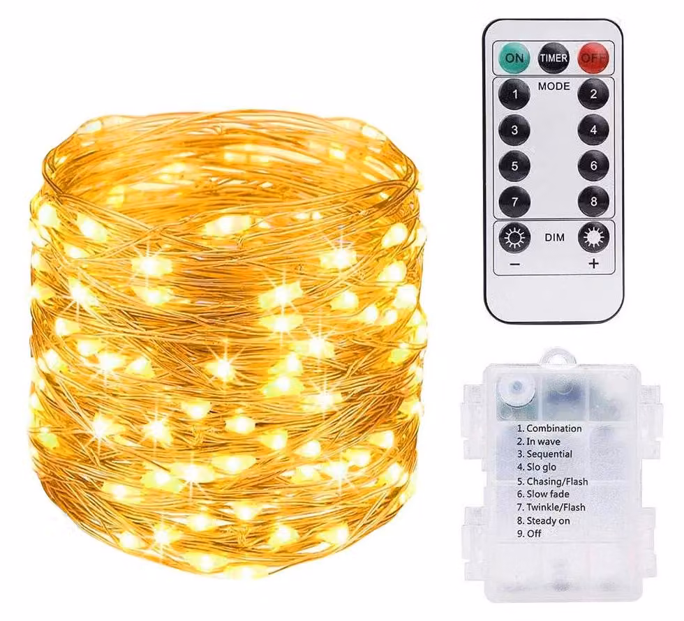 Catena luminosa a LED, 10 metri, 100 LED, luce bianca calda, grado di protezione IP65, impermeabile