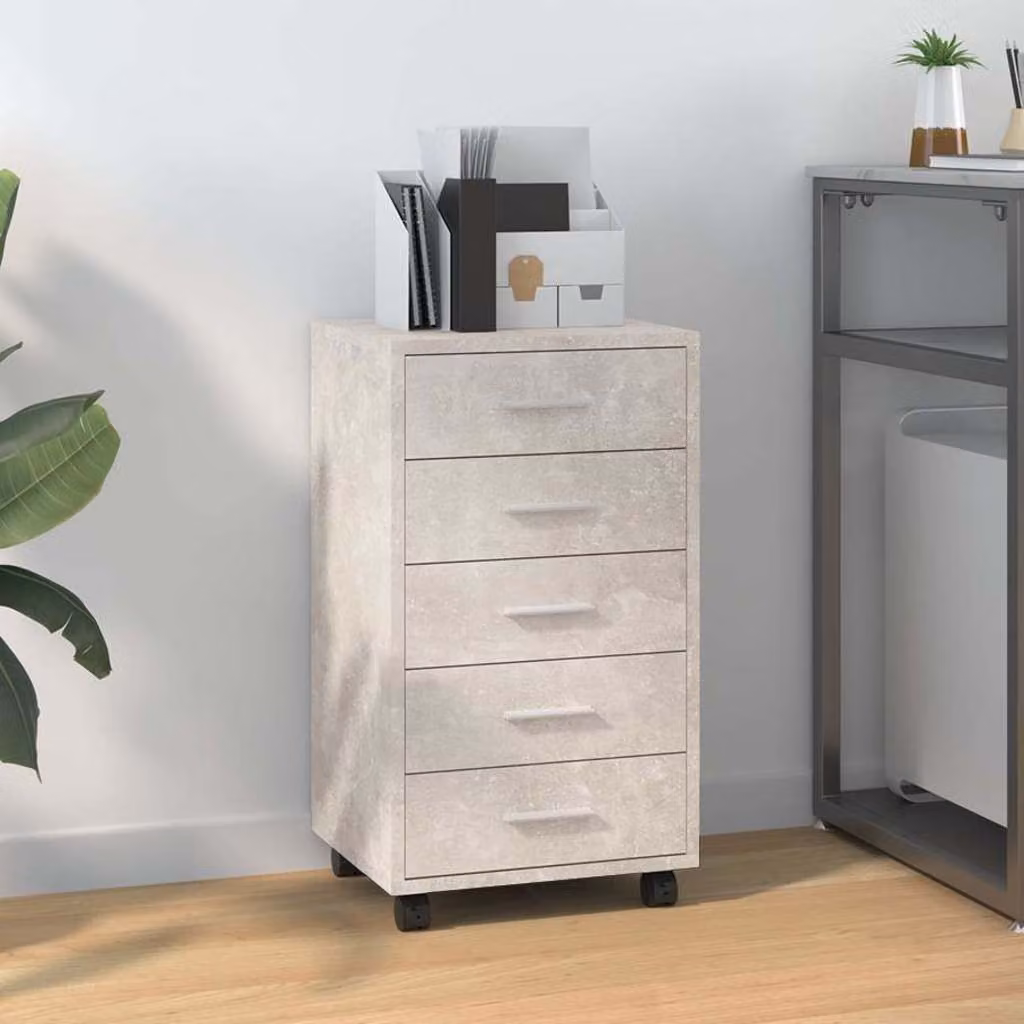 vidaXL Cassettiera Moderna con Ruote in Legno e Metallo Grigio Cemento