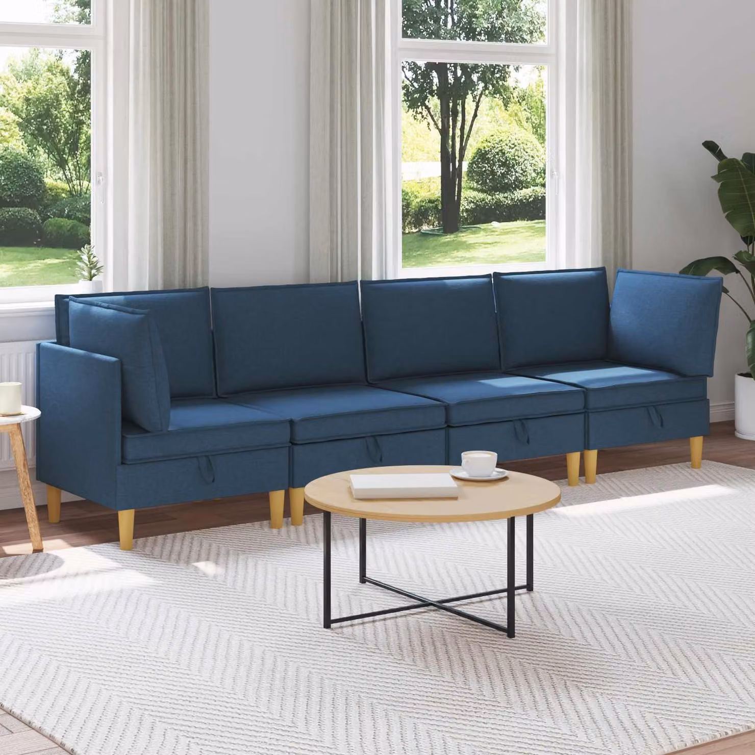vidaXL Set di divani modulari L-shape da 4 pezzi in tessuto blu con spazio di archiviazione e coperture rimovibili