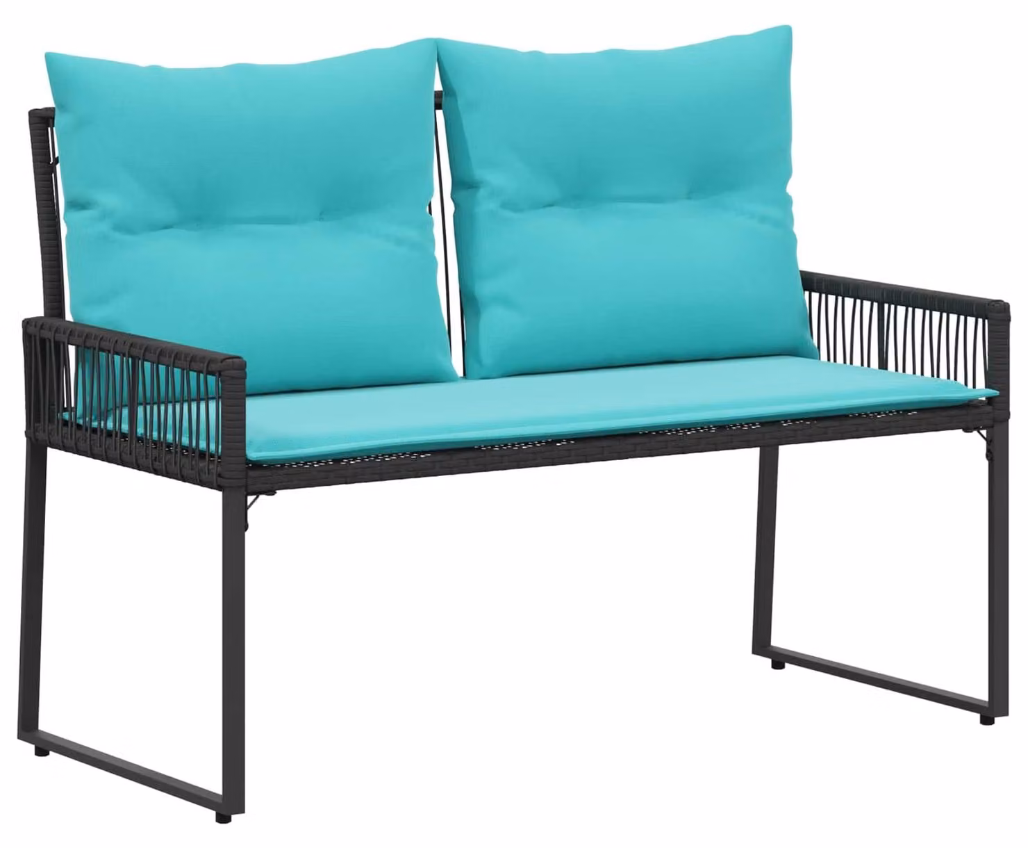 Panchina da esterno 4 pcs Nero e Turchese polyrattan
