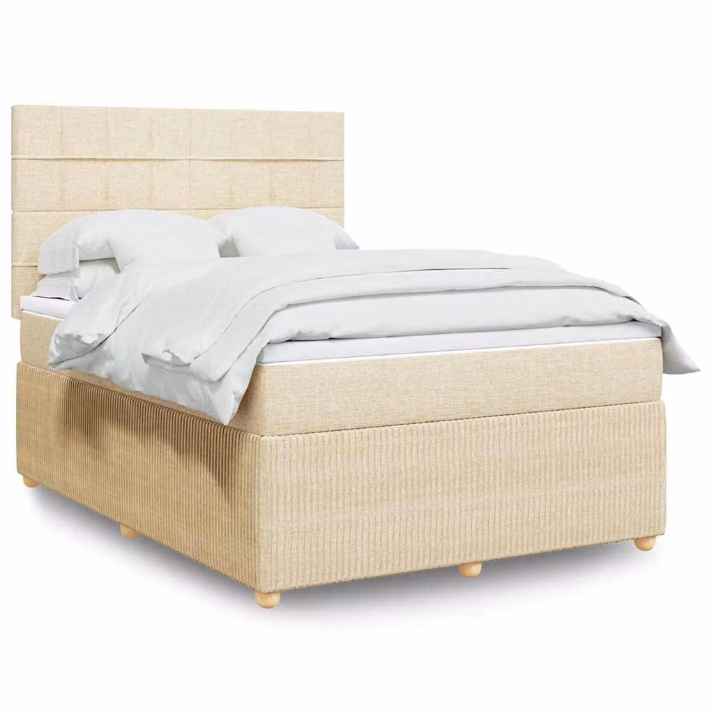 vidaXL Giroletto a Molle con Materasso Ibrido in Tessuto Beige e Bianco, L/P: 140 x 190 cm