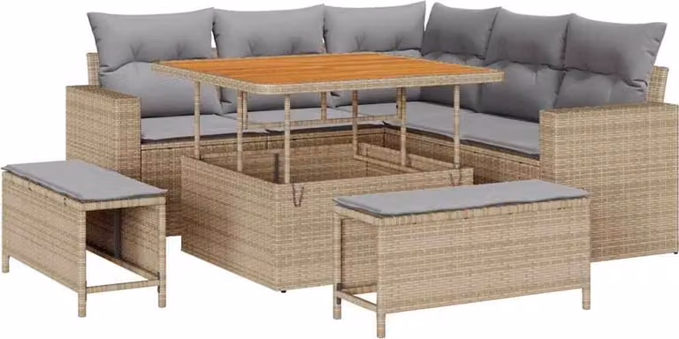 Set Divano da Giardino 8 pcs Beige polyrattan