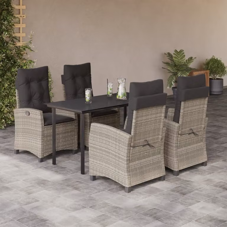 Set Pranzo da Giardino vidaXL in Polyrattan con Piano in Vetro e 5 Sedute, Grigio Antracite