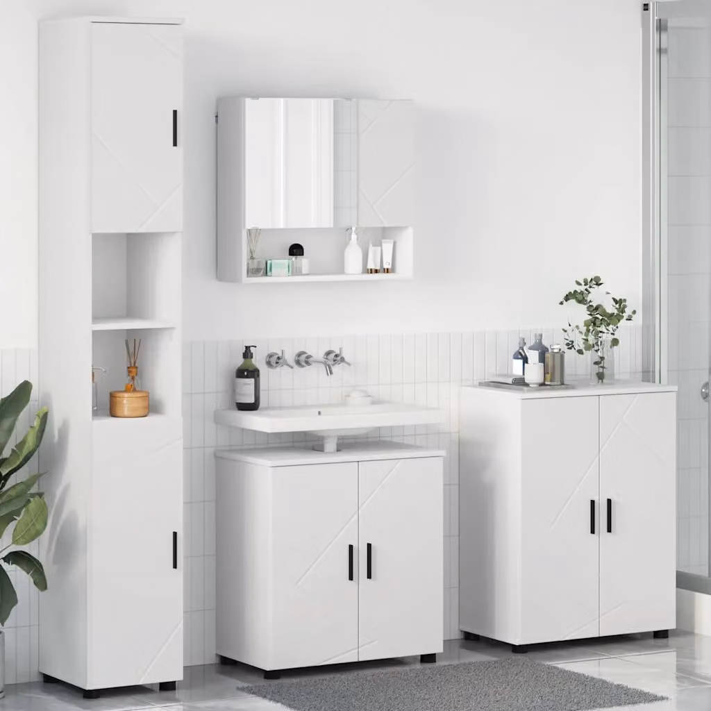 Set di mobili per il bagno moderno vidaXL 4 pezzi Bianco L/P/H: 61 x 35 x 64 cm