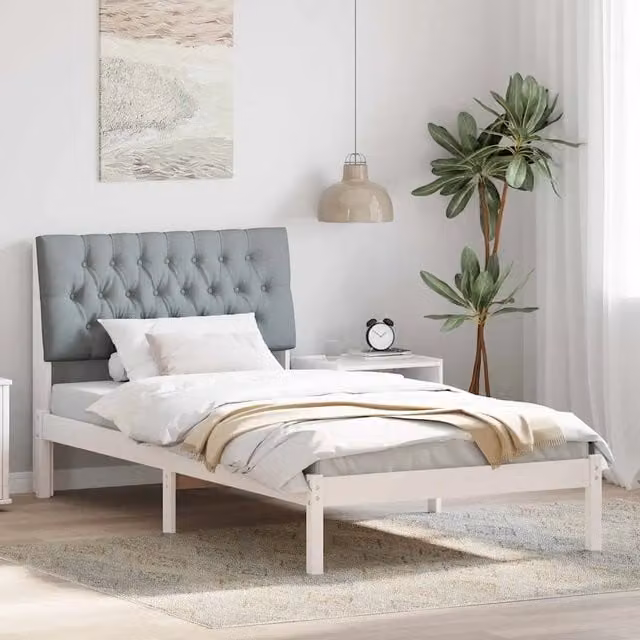 Letto moderno vidaXL con testiera rivestita in tessuto e struttura in legno massello di pino, L/P/H: 200 x 100 x 93,5 cm – 1