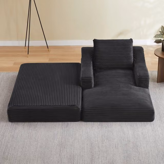 Poltrona lounge REDOM in velluto a coste grigio, L 32 cm x P 32 cm x H 112 cm
