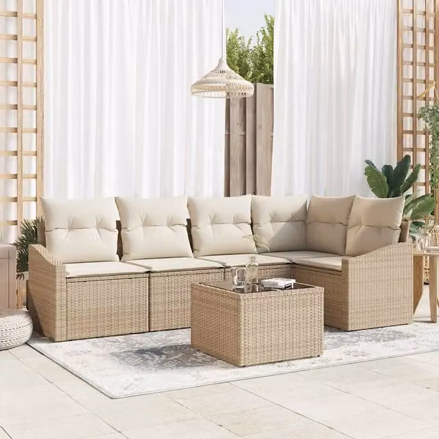 Set di divani da giardino a forma di L con tavolino vidaXL, 6 pezzi, Beige