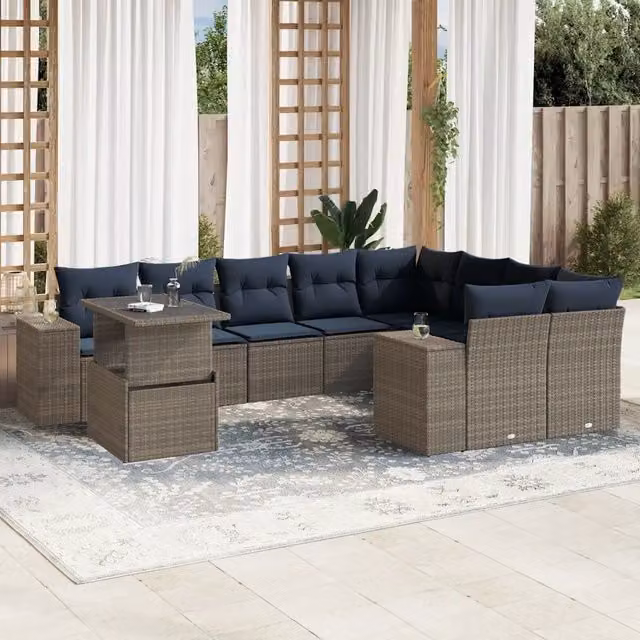 Set Divani da Giardino 10 pz con Cuscini Grigio in Polyrattan 3269401