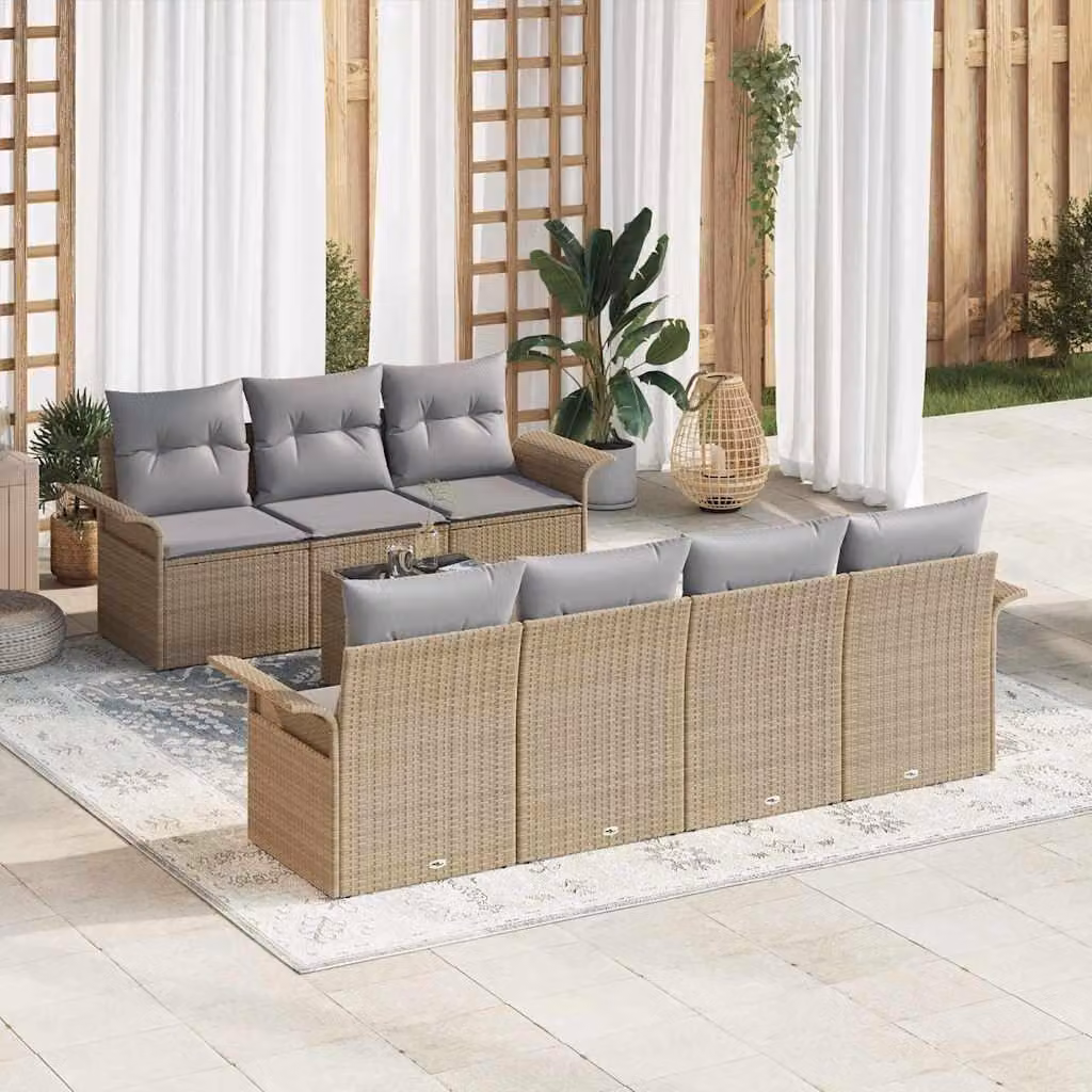 Maison Exclusive - Set Divano da Giardino con cuscino 8 pcs Beige polyrattan