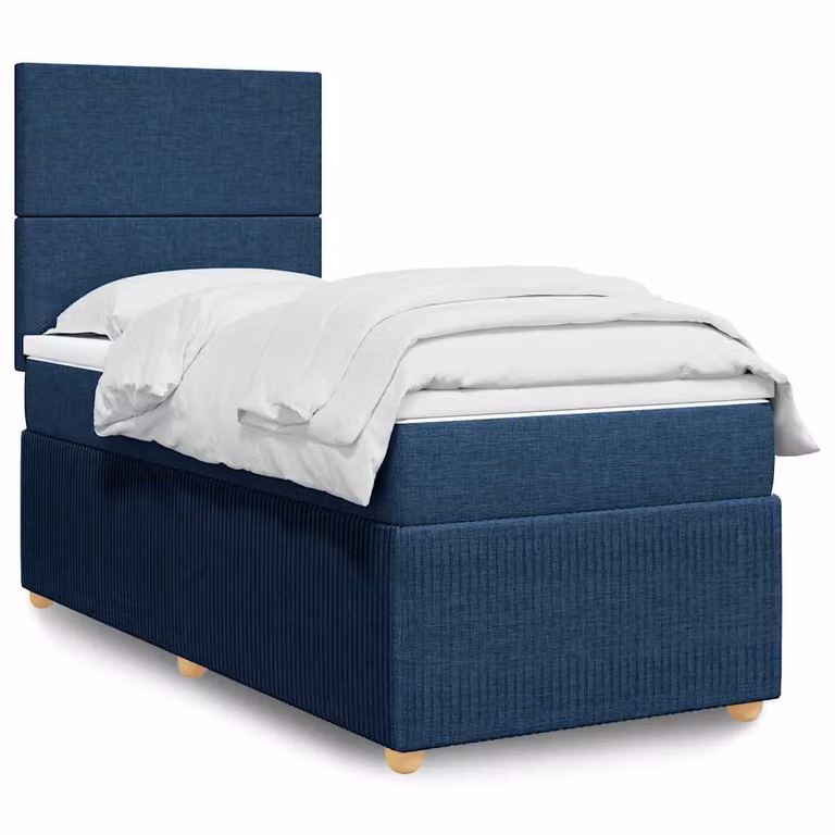 vidaXL Giroletto a Molle con Materasso Ibrido in Tessuto Blu e Bianco L/P/H: 100 x 200 cm