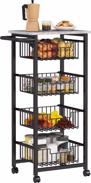 Carrello per verdure da cucina Xylo con 4 cestini scorrevoli in acciaio e metallo, Grigio Chiaro, L: 49,5 cm, P: 31,0 cm, H: 91,0 cm