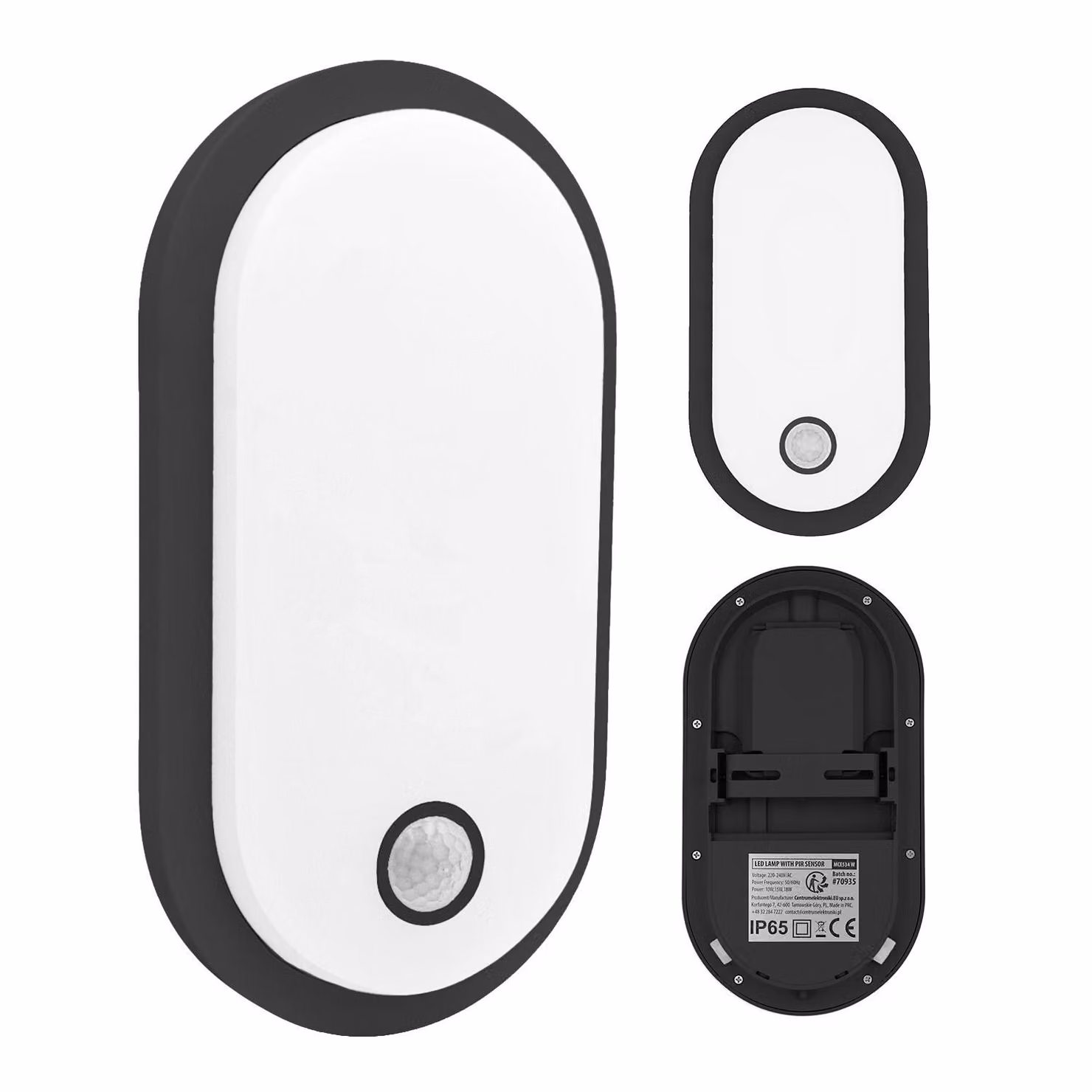 Lampada LED Maclean con sensore di movimento PIR, colore nero, 10 W/15 W/18 W, grado di protezione IP65, temperatura di colore regolabile 3000/4000/6000 K, modello MCE534 B